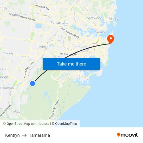 Kentlyn to Tamarama map