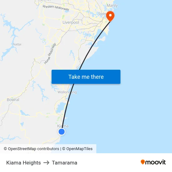 Kiama Heights to Tamarama map