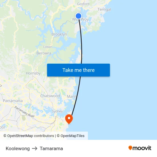Koolewong to Tamarama map