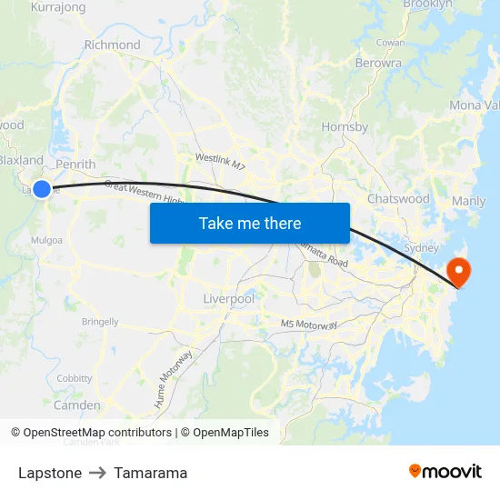 Lapstone to Tamarama map