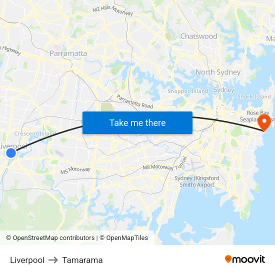 Liverpool to Tamarama map