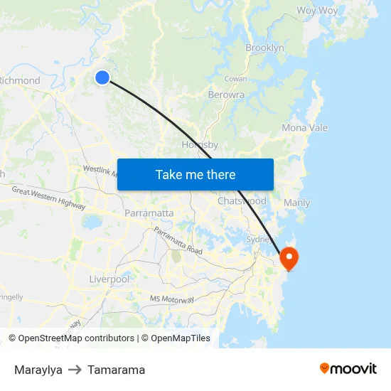 Maraylya to Tamarama map