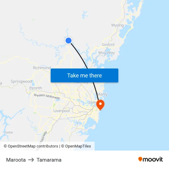 Maroota to Tamarama map