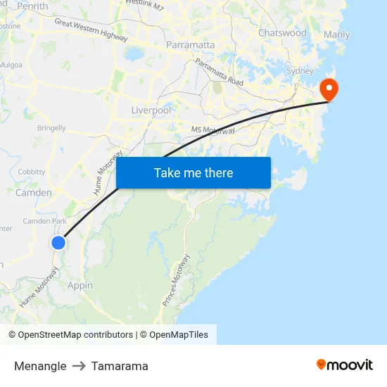 Menangle to Tamarama map