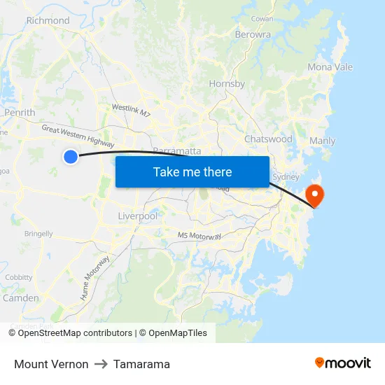 Mount Vernon to Tamarama map