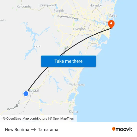 New Berrima to Tamarama map