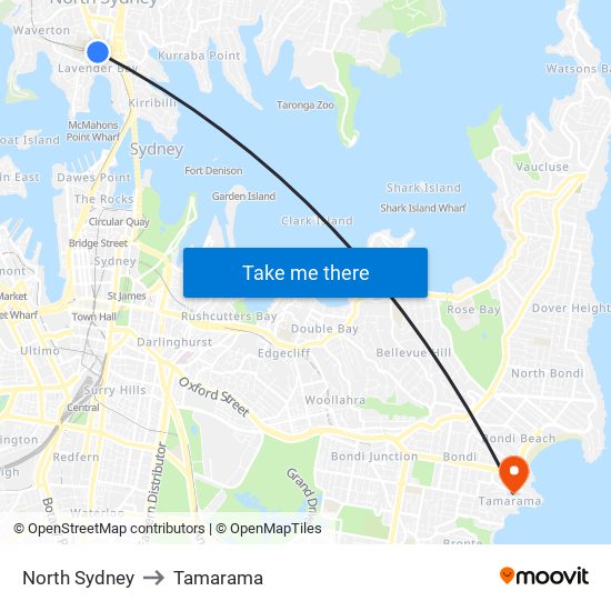 North Sydney to Tamarama map