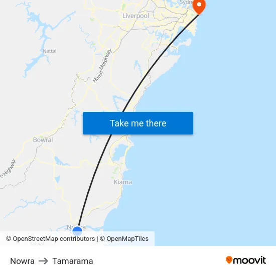 Nowra to Tamarama map