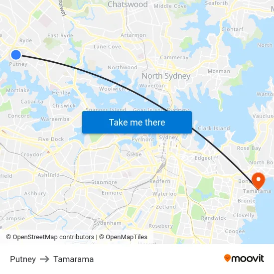 Putney to Tamarama map