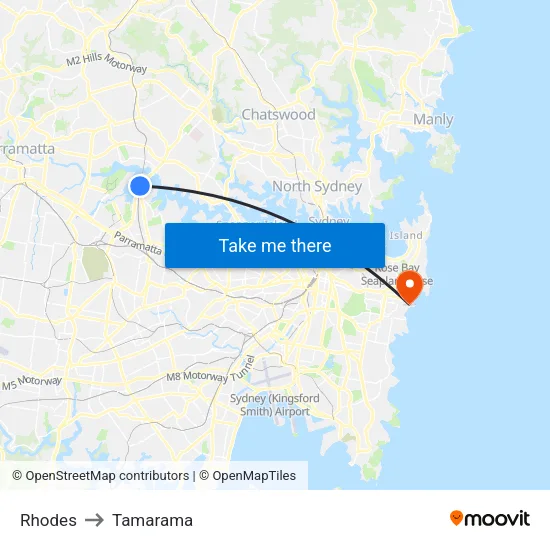 Rhodes to Tamarama map