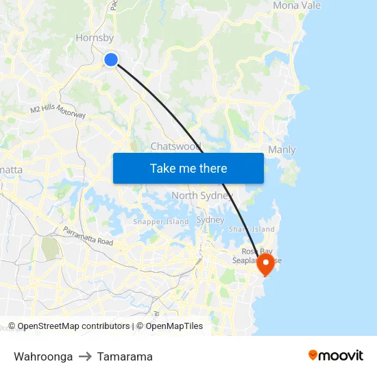 Wahroonga to Tamarama map