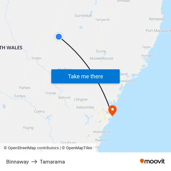 Binnaway to Tamarama map