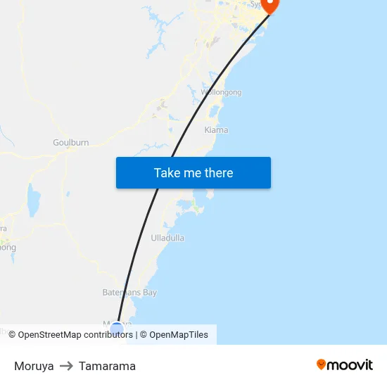Moruya to Tamarama map