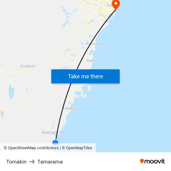 Tomakin to Tamarama map