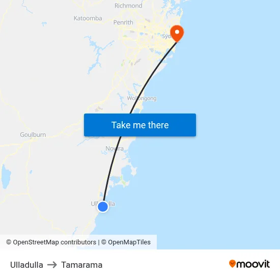 Ulladulla to Tamarama map