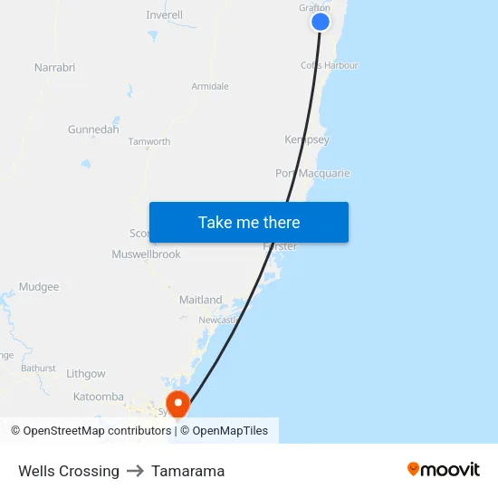 Wells Crossing to Tamarama map