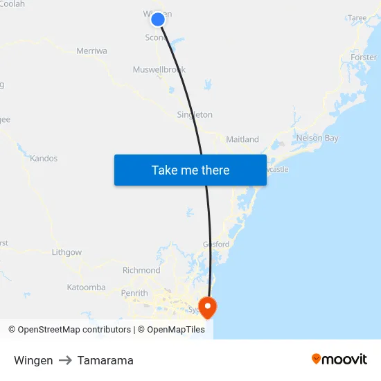Wingen to Tamarama map