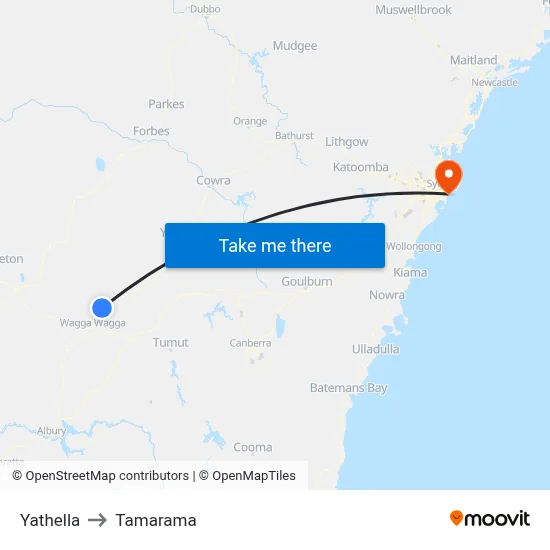 Yathella to Tamarama map