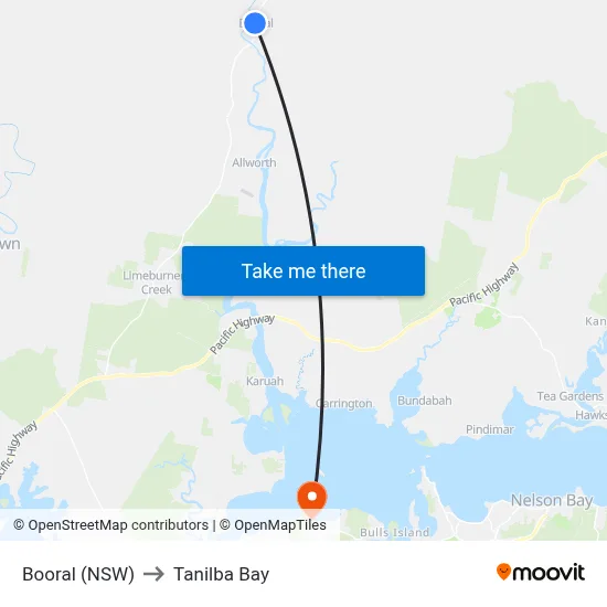 Booral (NSW) to Tanilba Bay map