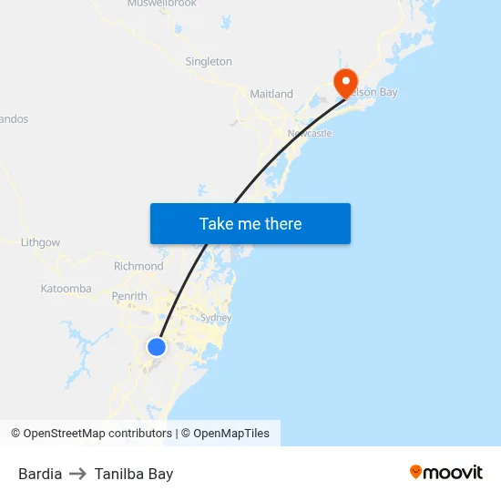 Bardia to Tanilba Bay map