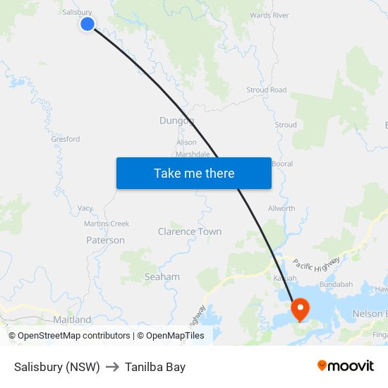 Salisbury (NSW) to Tanilba Bay map