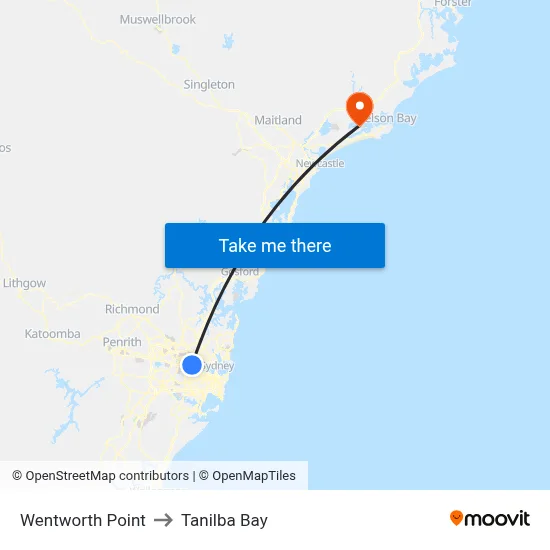 Wentworth Point to Tanilba Bay map