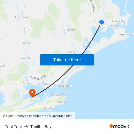 Topi Topi to Tanilba Bay map