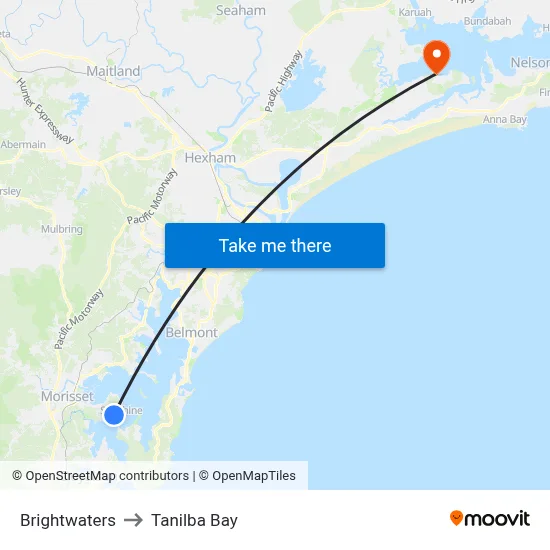 Brightwaters to Tanilba Bay map