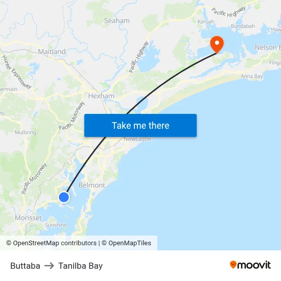 Buttaba to Tanilba Bay map
