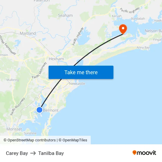 Carey Bay to Tanilba Bay map