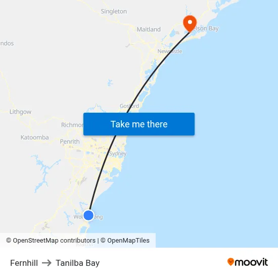 Fernhill to Tanilba Bay map