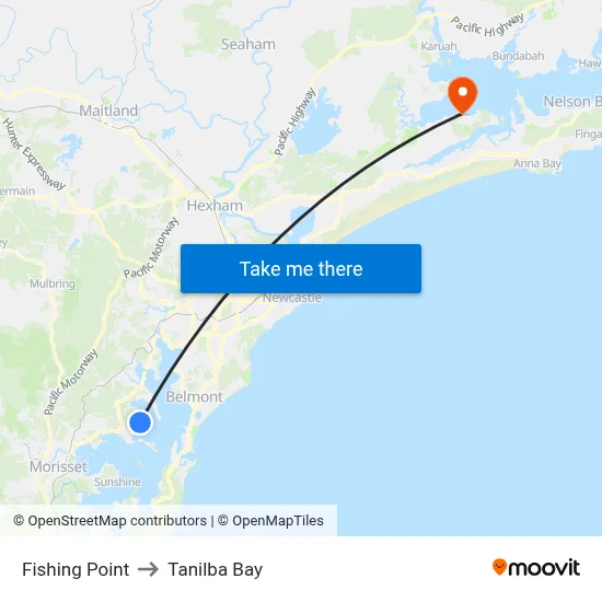 Fishing Point to Tanilba Bay map
