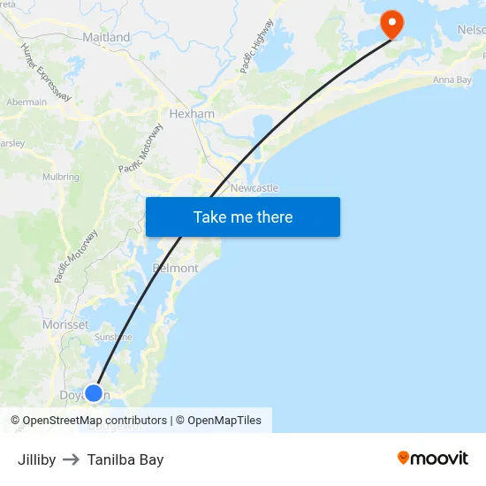 Jilliby to Tanilba Bay map