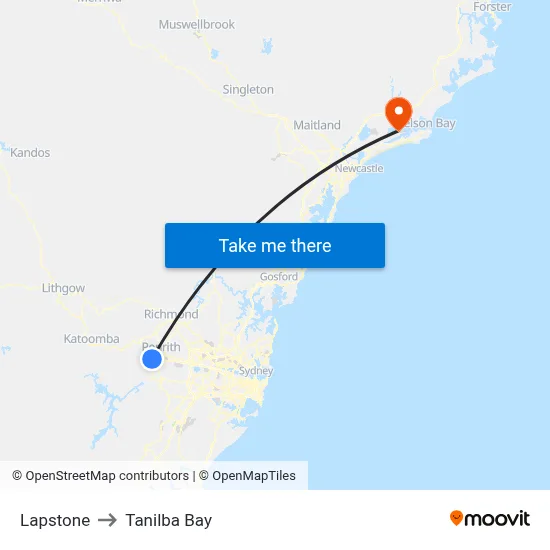 Lapstone to Tanilba Bay map