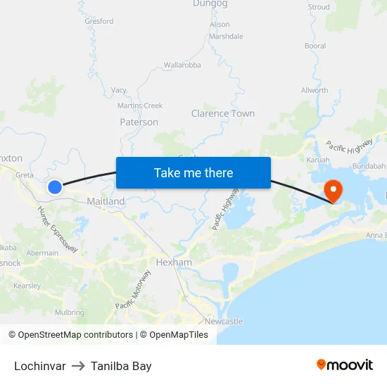 Lochinvar to Tanilba Bay map