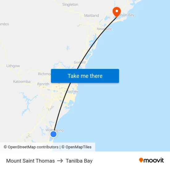 Mount Saint Thomas to Tanilba Bay map