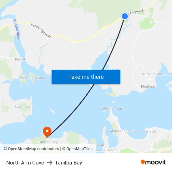 North Arm Cove to Tanilba Bay map