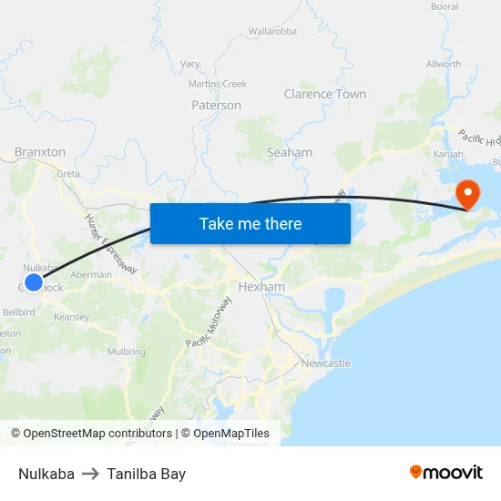 Nulkaba to Tanilba Bay map