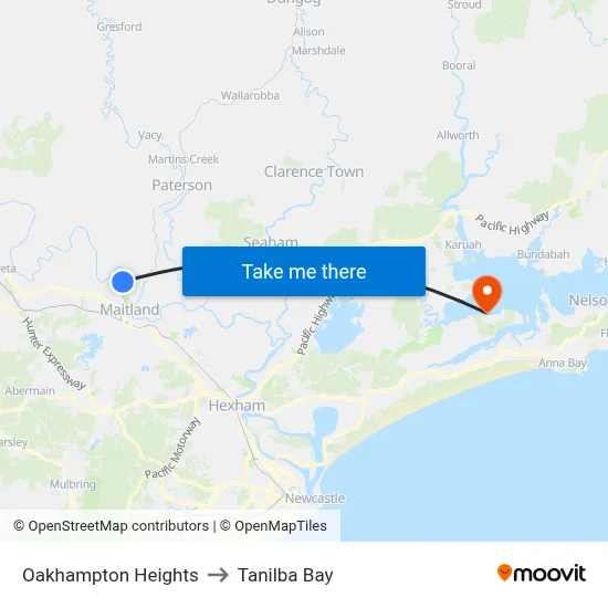 Oakhampton Heights to Tanilba Bay map