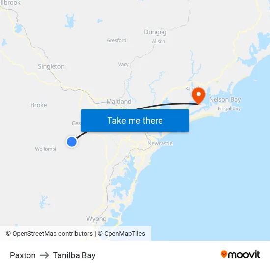 Paxton to Tanilba Bay map