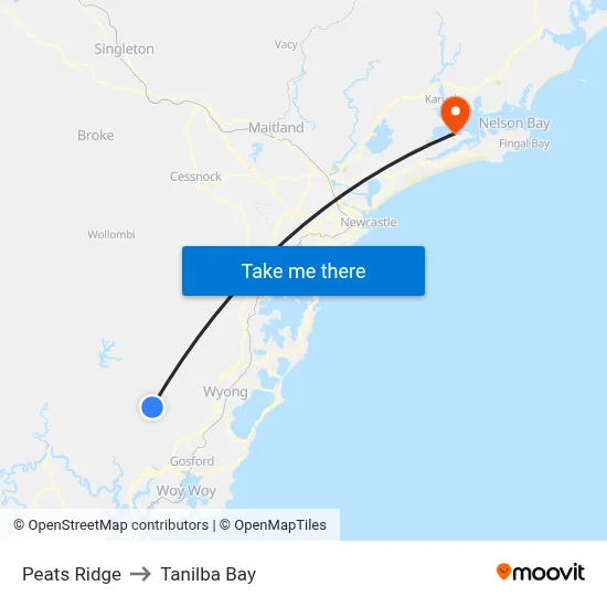 Peats Ridge to Tanilba Bay map