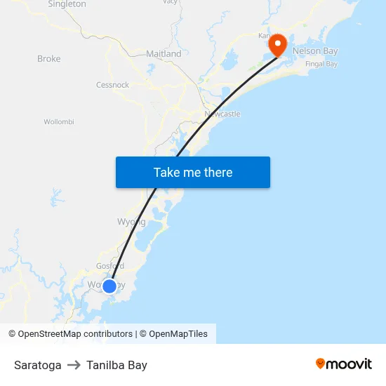 Saratoga to Tanilba Bay map