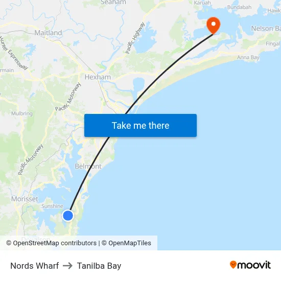 Nords Wharf to Tanilba Bay map