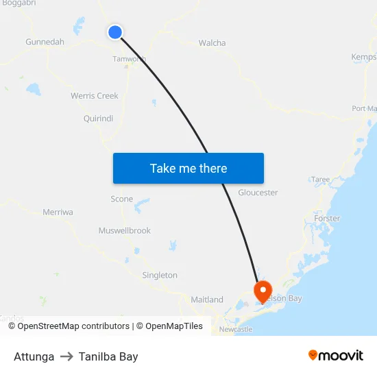 Attunga to Tanilba Bay map