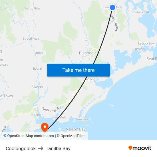Coolongolook to Tanilba Bay map
