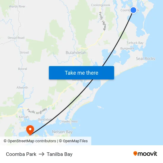 Coomba Park to Tanilba Bay map