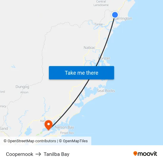 Coopernook to Tanilba Bay map