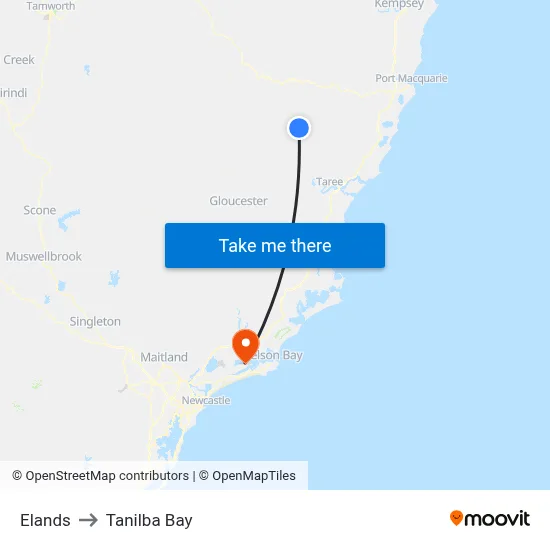 Elands to Tanilba Bay map