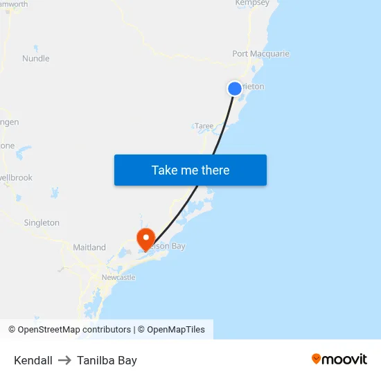 Kendall to Tanilba Bay map