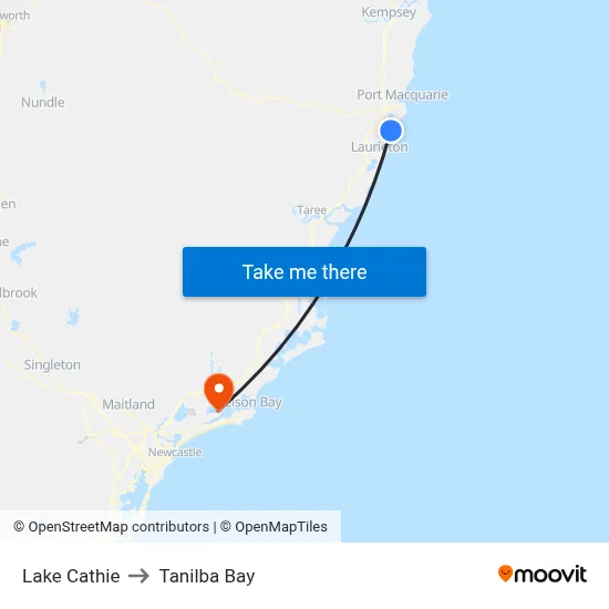 Lake Cathie to Tanilba Bay map